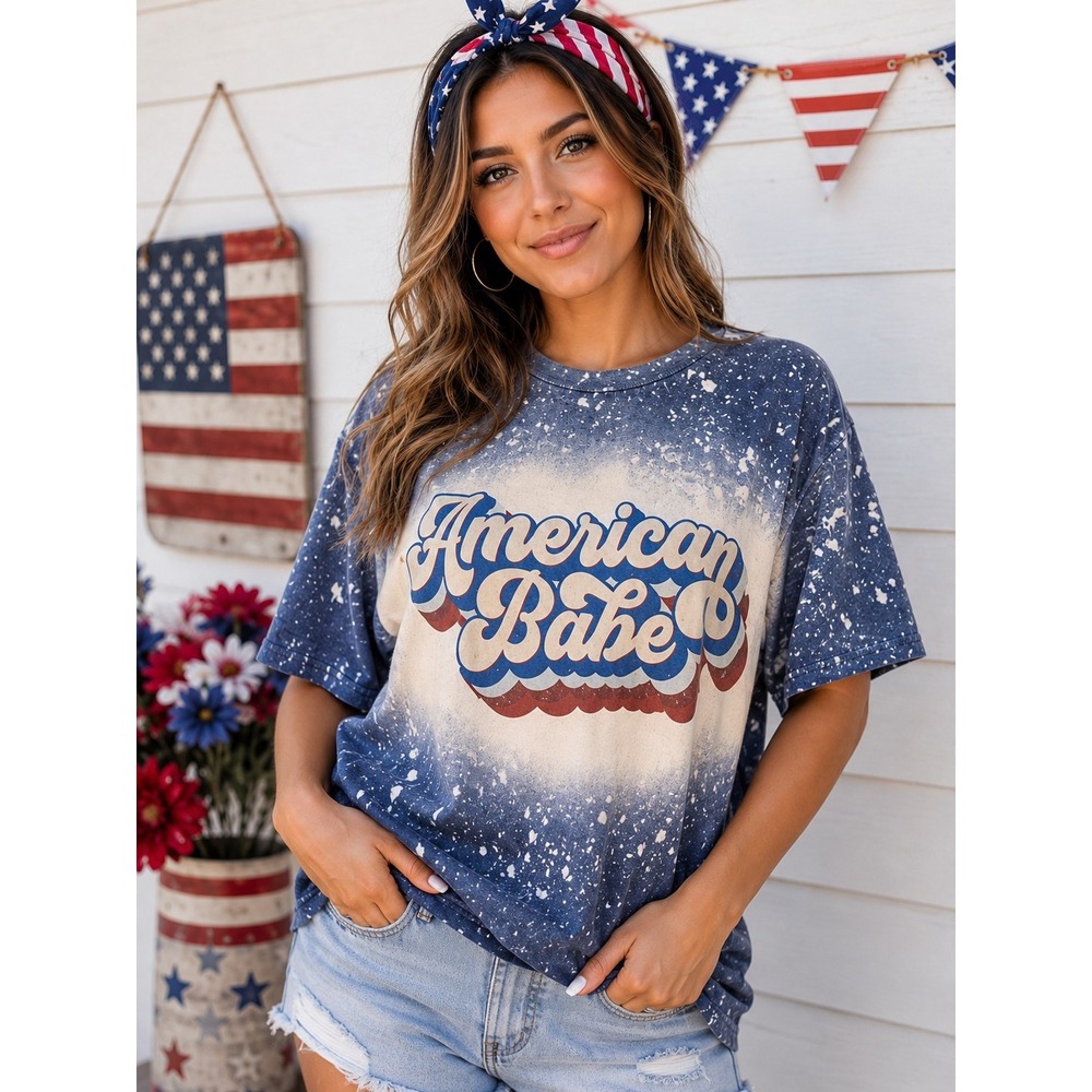 Gildan T-Shirt Size Large "American Babe" Independence Day July 4th Celebration